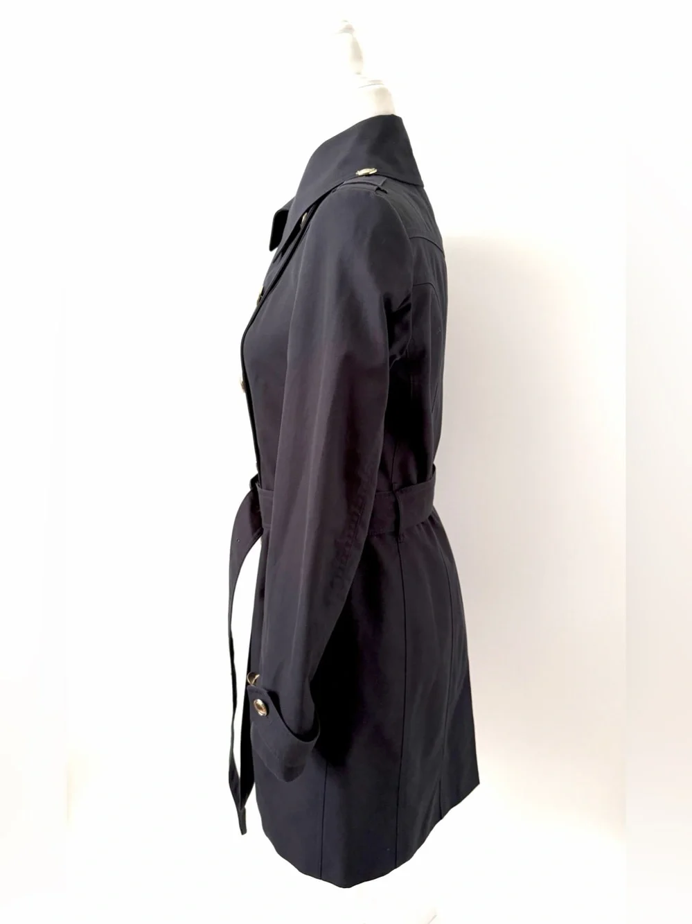BURBERRY | Double Breasted Navy Cotton
Trench Coat Gold Buttons Belted US 6 - Picture 3 of 8